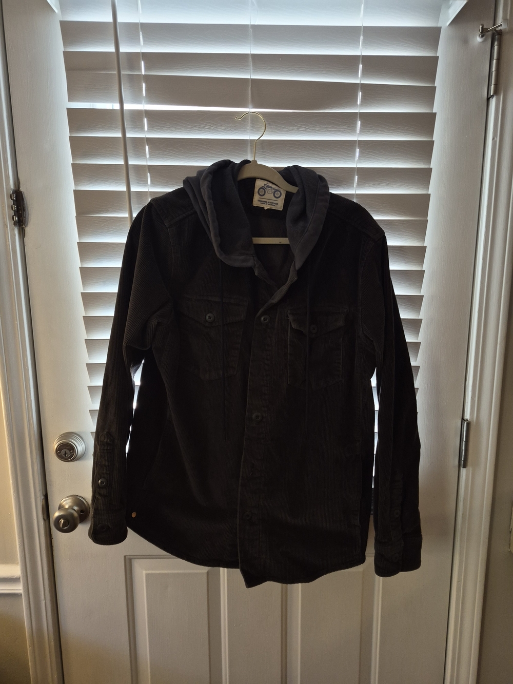 Men's Mugsy Grey Corduroy Jacket With Hoodie Size M